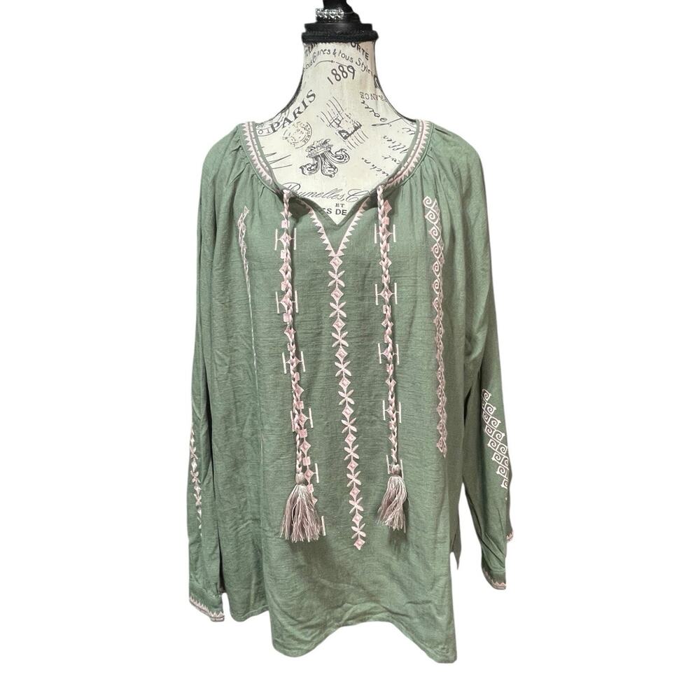Paparazzi Boho Olive Green Linen Blend Blouse NWT size Xl Women’s